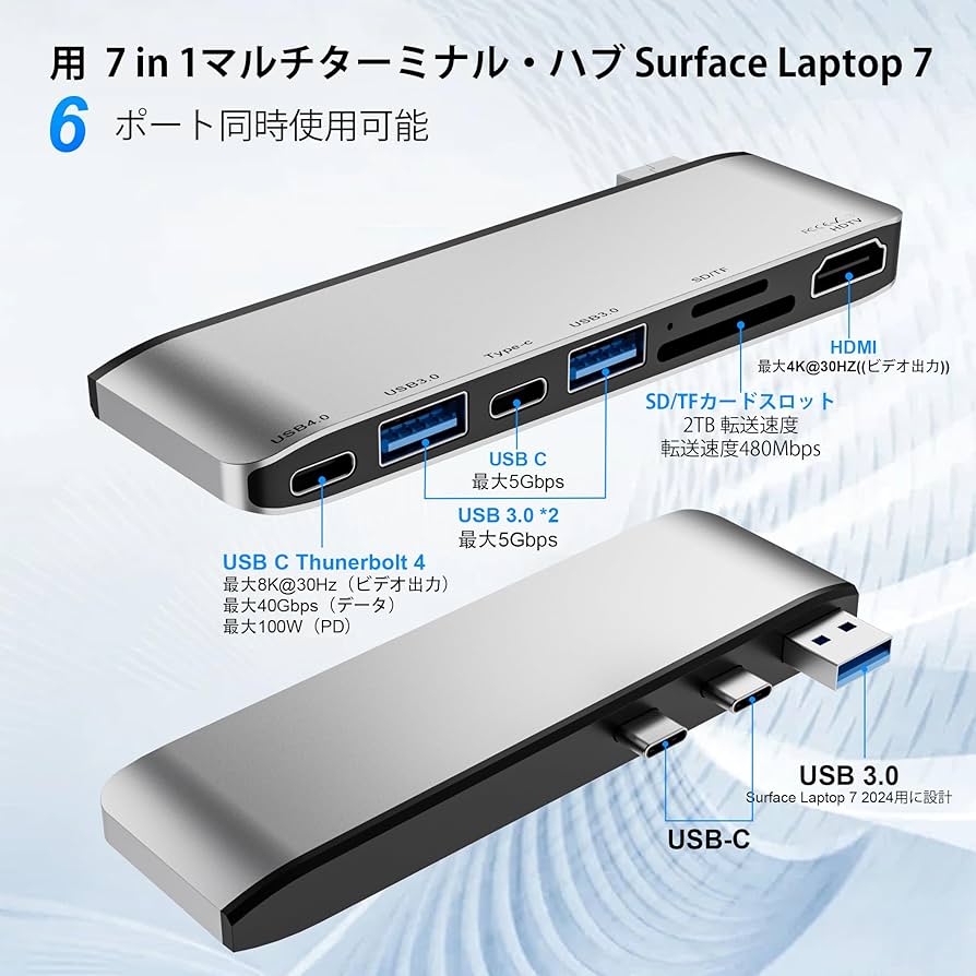 Amazon | Microsoft Surface Laptop 7 USB ハブ 4K HDMI（第 7